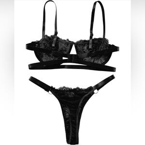 Sexy Lingerie two Piece Lace Floral Bra Tops High Waist Cut Out Underwear Sets